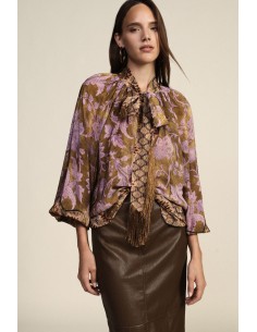 Blouse ample à imprimé floral avec nœud et franges Dixie