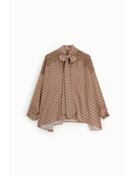 Dixie blouse met patroon, geborduurde inzetstukken en halsstrik
