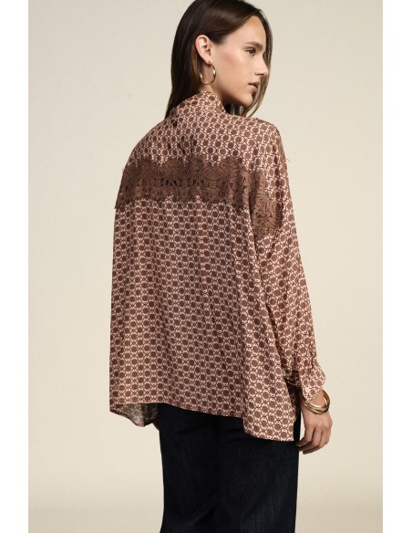 Dixie blouse met patroon, geborduurde inzetstukken en halsstrik
