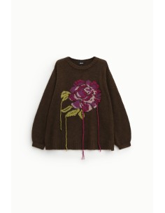 Pull à col rond avec rose brodée et détails en fil Dixie 2