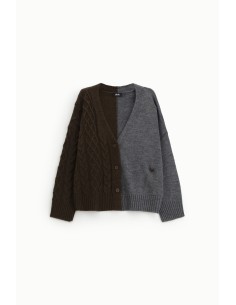 Cardigan bicolore à torsades et boutons frontaux Dixie
