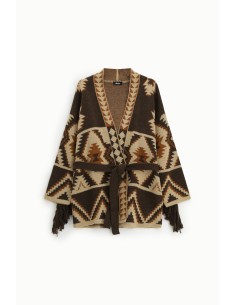 Cardigan à imprimé géométrique avec ceinture et franges Dixie 2