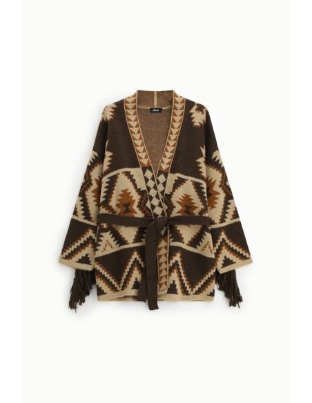 Dixie Vestigrafisch vest met ceintuur en franjes