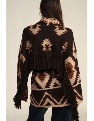 Cardigan à imprimé géométrique avec ceinture et franges Dixie