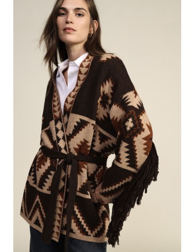 Dixie Vestigrafisch vest met ceintuur en franjes