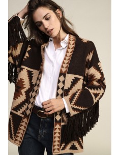 Cardigan à imprimé géométrique avec ceinture et franges Dixie