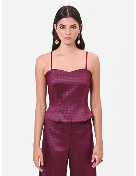 Crop-top bustier en satin jacquard Rinascimento