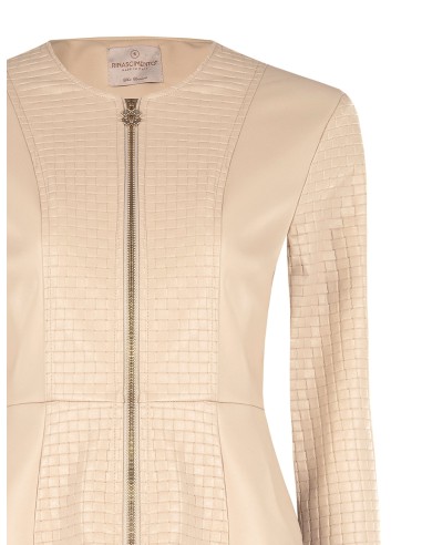 Veste péplum en similicuir avec motif à carreaux tressés et épaulettes Rinascimento