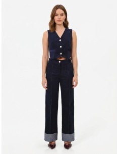 Pantalon large en velours avec maxi revers en denim Rinascimento 2