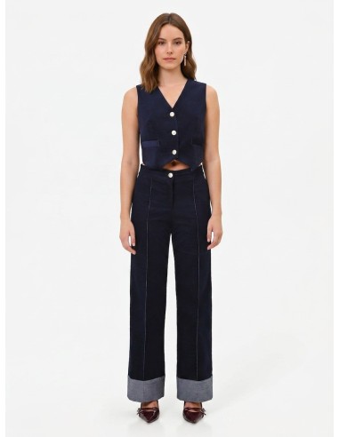 Pantalon large en velours avec maxi revers en denim Rinascimento