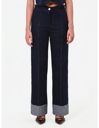 Pantalon large en velours avec maxi revers en denim Rinascimento