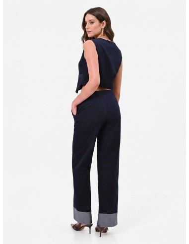 Pantalon large en velours avec maxi revers en denim Rinascimento