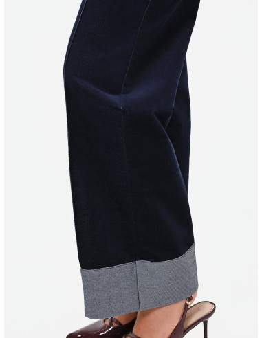 Pantalon large en velours avec maxi revers en denim Rinascimento