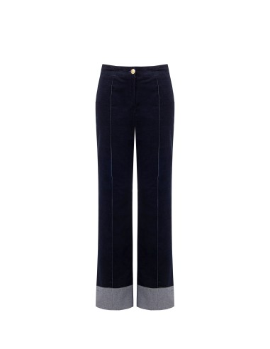 Wijde veloursbroek met maxi-denimomslagen van Rinascimento