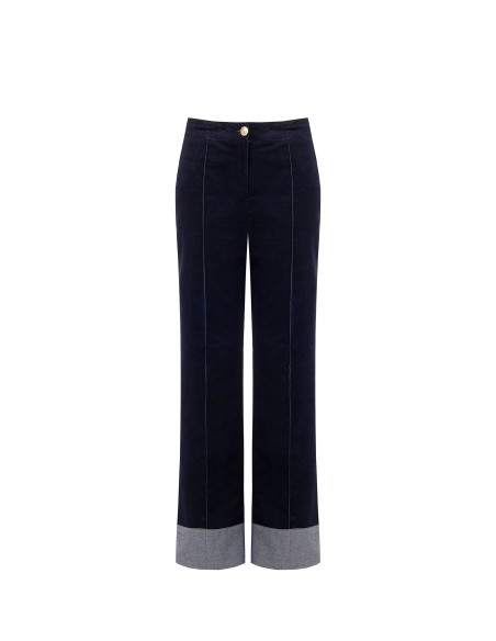 Pantalon large en velours avec maxi revers en denim Rinascimento