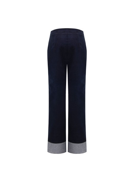 Pantalon large en velours avec maxi revers en denim Rinascimento