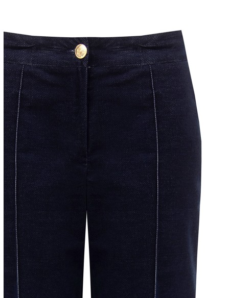 Pantalon large en velours avec maxi revers en denim Rinascimento