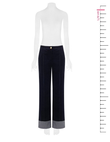 Wijde veloursbroek met maxi-denimomslagen van Rinascimento