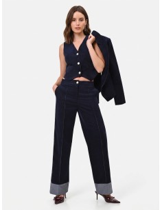Pantalon large en velours avec maxi revers en denim Rinascimento