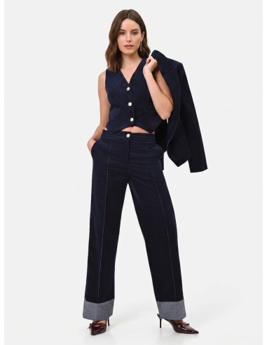 Wijde veloursbroek met maxi-denimomslagen van Rinascimento