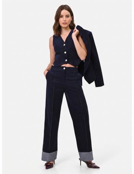 Wijde veloursbroek met maxi-denimomslagen van Rinascimento