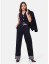 Pantalon large en velours avec maxi revers en denim Rinascimento