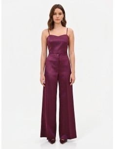 Pantalon palazzo en satin jacquard avec bouton assorti Rinascimento 2