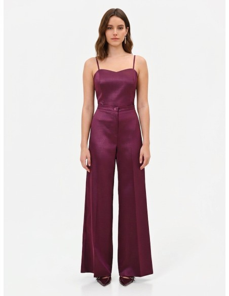 Pantalon palazzo en satin jacquard avec bouton assorti Rinascimento