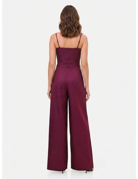 Pantalon palazzo en satin jacquard avec bouton assorti Rinascimento