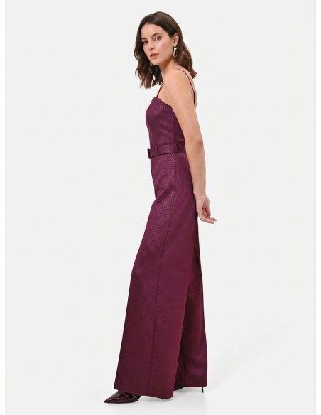 Pantalon palazzo en satin jacquard avec bouton assorti Rinascimento