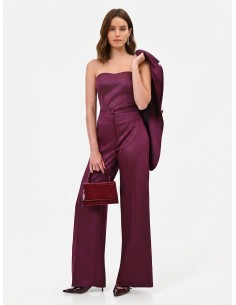 Pantalon palazzo en satin jacquard avec bouton assorti Rinascimento