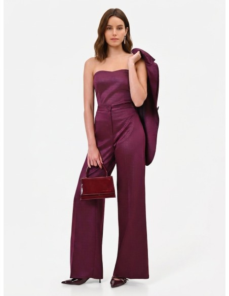 Pantalon palazzo en satin jacquard avec bouton assorti Rinascimento
