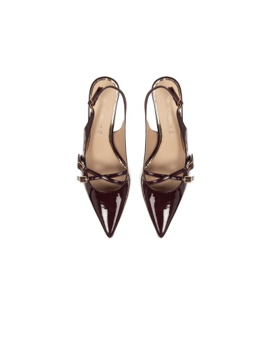 Slingback met spitse neus van glanzend lakleer met gekruiste bandjes Rinascimento
