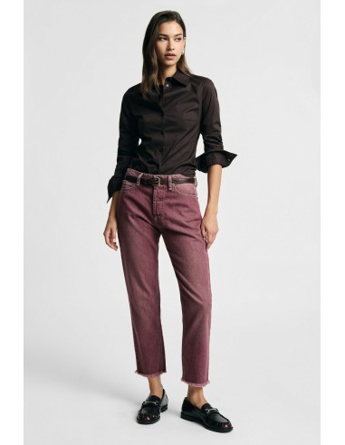 Pantalon regular fit cropped à ourlet effiloché plissé