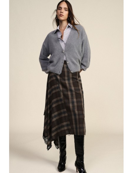 Geruite rok met asymmetrische zoom en kant Dixie