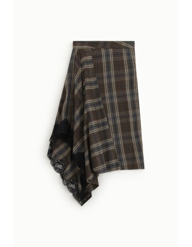 Jupe à carreaux avec ourlet asymétrique et dentelle Dixie
