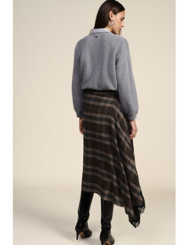 Geruite rok met asymmetrische zoom en kant Dixie