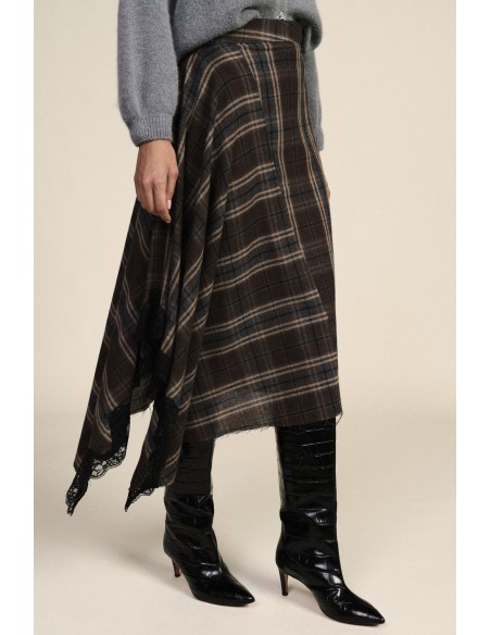 Geruite rok met asymmetrische zoom en kant Dixie