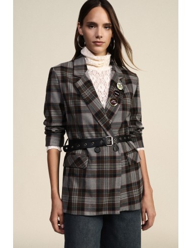 Blazer croisé à carreaux avec ceinture et broches Dixie