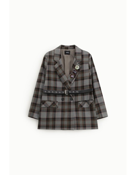 Blazer croisé à carreaux avec ceinture et broches Dixie
