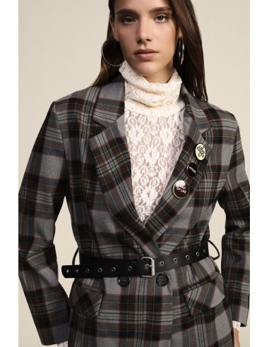 Blazer croisé à carreaux avec ceinture et broches Dixie