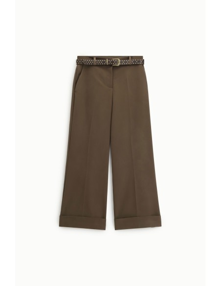 Pantalon palazzo avec ceinture cloutée et revers Dixie