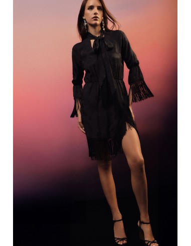 Robe courte à manches volantées et franges Dixie