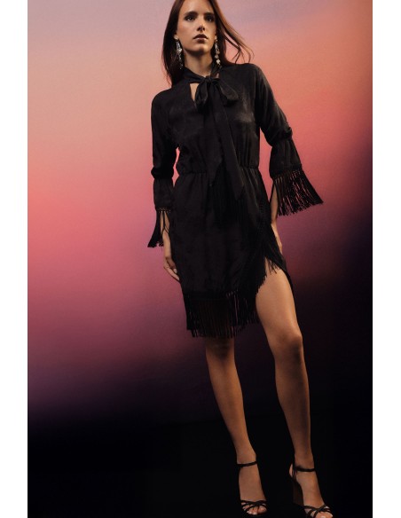 Robe courte à manches volantées et franges Dixie