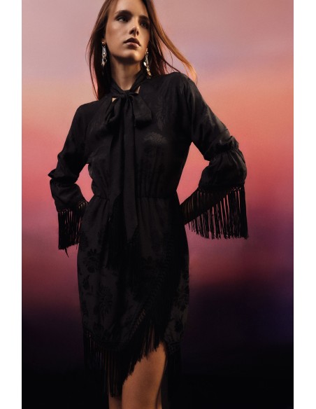 Robe courte à manches volantées et franges Dixie
