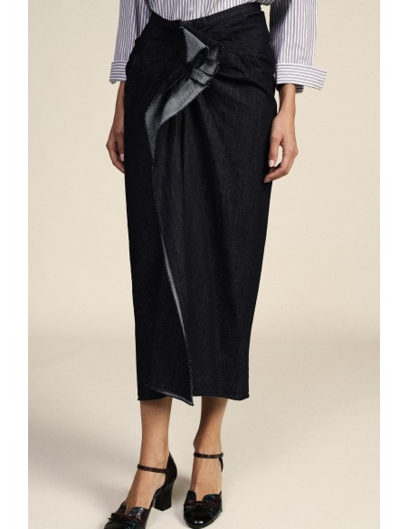 Jupe midi asymétrique avec nœud frontal Dixie