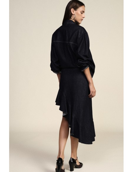 Jupe midi asymétrique avec volant latéral Dixie