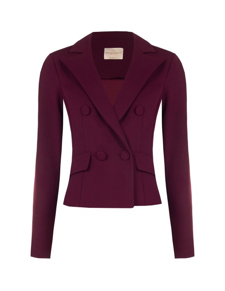 Veste blazer courte cintrée à double boutonnage en crêpe scuba avec boutons coordonnés Rinascimento