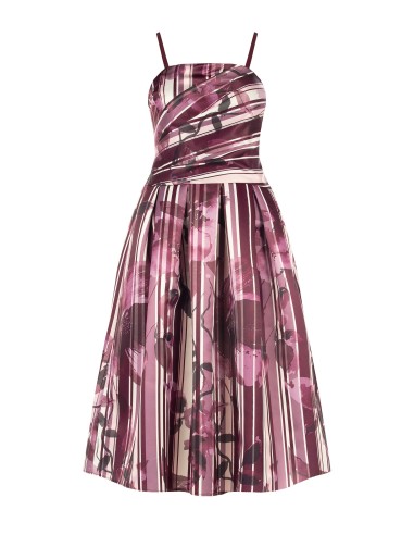 Robe midi bustier en satin duchesse structuré à fleurs et rayures Rinascimento