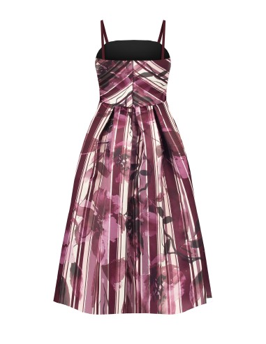 Robe midi bustier en satin duchesse structuré à fleurs et rayures Rinascimento